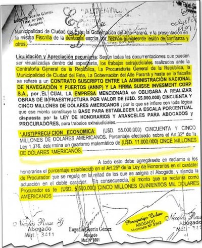 Payo Cubas y otros dos abogados reclaman US$ 5 millones a Puertos