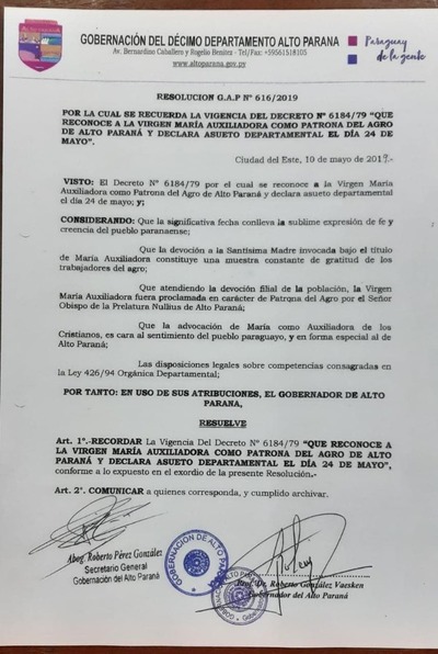 Declaran asueto departamental para este viernes