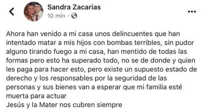 Sandra McLeod denuncia que delincuentes atacaron su casa e intentaron matar a sus hijos
