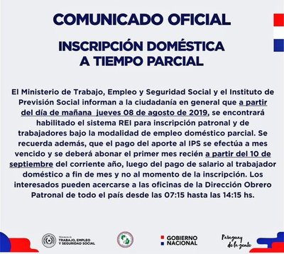 Anuncian inscripciones en IPS para trabajadores a tiempo parcial