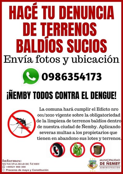 Municipalidad de Ñemby refuerza campaña de concienciación a eliminar criaderos