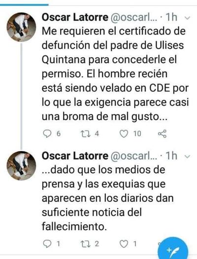 Justicia no permite que Ulises Quintana participe del sepelio de su padre