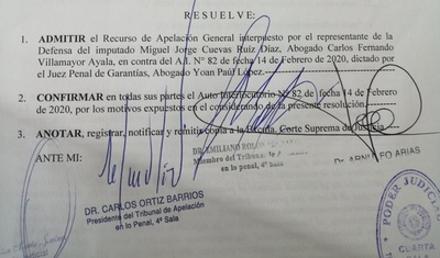 Prisión preventiva de Miguel Cuevas fue confirmada por Cámara de Apelaciones