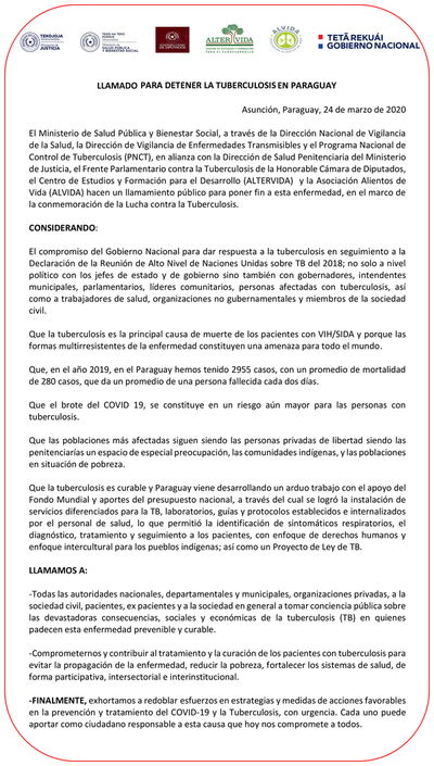 MJ insta a tomar conciencia sobre la tuberculosis en Paraguay