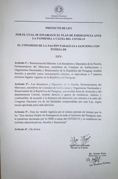 Senadores Llano y Ríos proponen tijera a sueldos de sus colegas y altos funcionarios, pero garantizando siete salarios mínimos