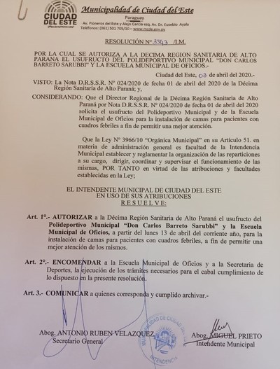 Polideportivo y Escuela de Oficios serán utilizados para albergar a pacientes