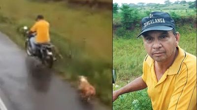 Inhumano; arrastra a su perro detrás de su moto
